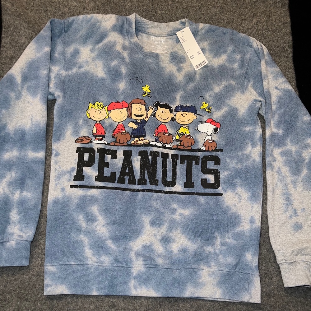 PEANUTS Baseball Tie-Dye Pullover Crewneck Sweatshirt SMALL NWT Urban Outfitters
